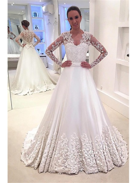 A-Line Lace Long Sleeves Wedding Dresses Bridal Gowns 903137 A-Line Lace Long Sleeves Wedding Dresses Bridal Gowns 903137