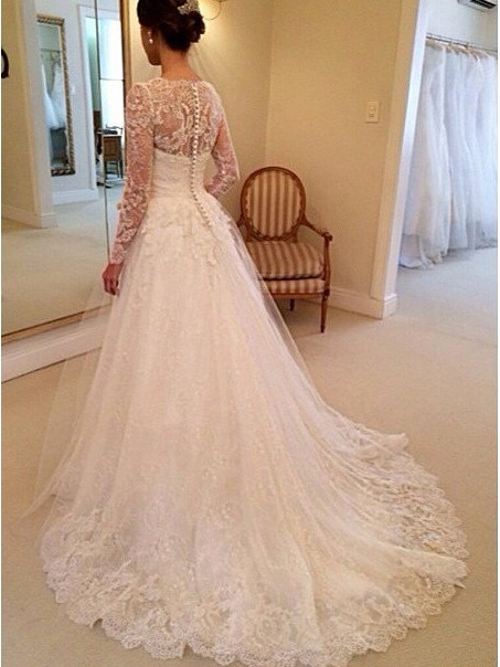 A-Line Long Sleeves Lace Wedding Dresses Bridal Gowns 903146