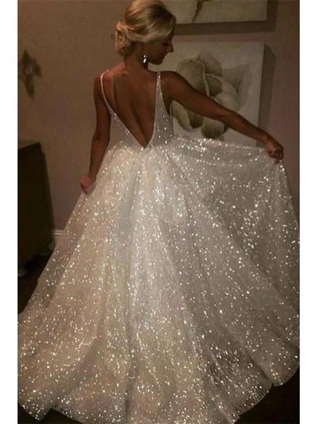 A-Line Sparkle V Neck Wedding Dresses Bridal Gowns 903148 A-Line Sparkle V Neck Wedding Dresses Bridal Gowns 903148