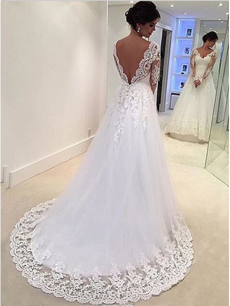 A-Line Lace Long Sleeves Wedding Dresses Bridal Gowns 903161 A-Line Lace Long Sleeves Wedding Dresses Bridal Gowns 903161