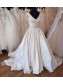 A-Line Long Satin V Neck Wedding Dresses Bridal Gowns 903162
