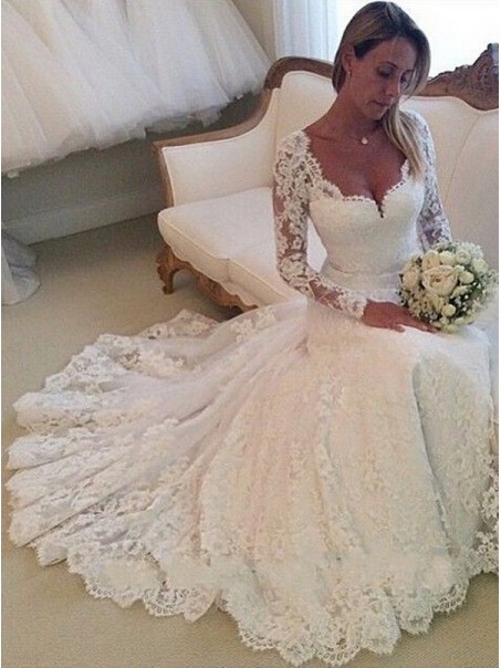 Elegant Mermaid Long Sleeves Lace Wedding Dresses Bridal Gowns 903165 Elegant Mermaid Long Sleeves Lace Wedding Dresses Bridal Gowns 903165