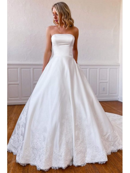 A-Line Strapless Long Lace and Satin Wedding Dresses Bridal Gowns 903167 A-Line Strapless Long Lace and Satin Wedding Dresses Bridal Gowns 903167