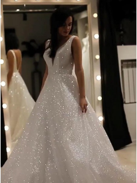 A-Line Sparkle V Neck Wedding Dresses Bridal Gowns 903190 A-Line Sparkle V Neck Wedding Dresses Bridal Gowns 903190
