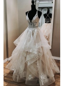 A-Line Lace V Neck Wedding Dresses Bridal Gowns 903193