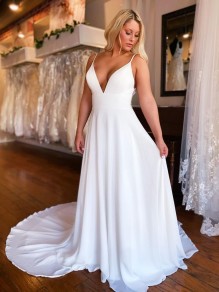A-Line Chiffon and Lace V Neck Wedding Dresses Bridal Gowns 903196 A-Line Chiffon and Lace V Neck Wedding Dresses Bridal Gowns 903196