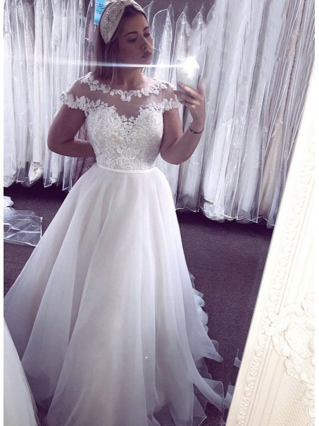 A-Line Beaded Lace Wedding Dresses Bridal Gowns 903201