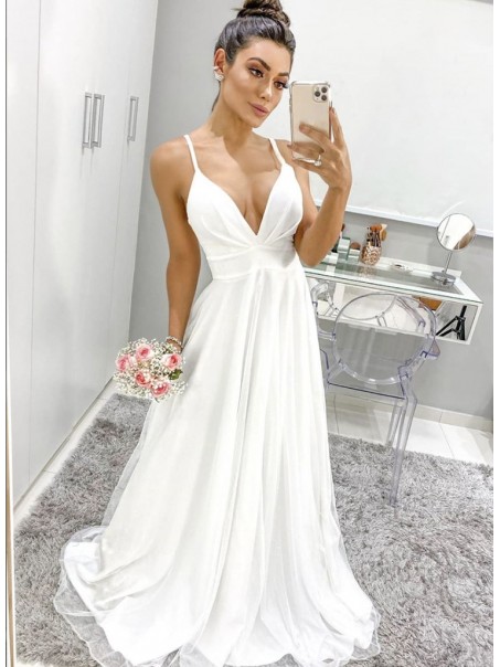 A-Line V Neck Long Wedding Dresses Bridal Gowns 903203