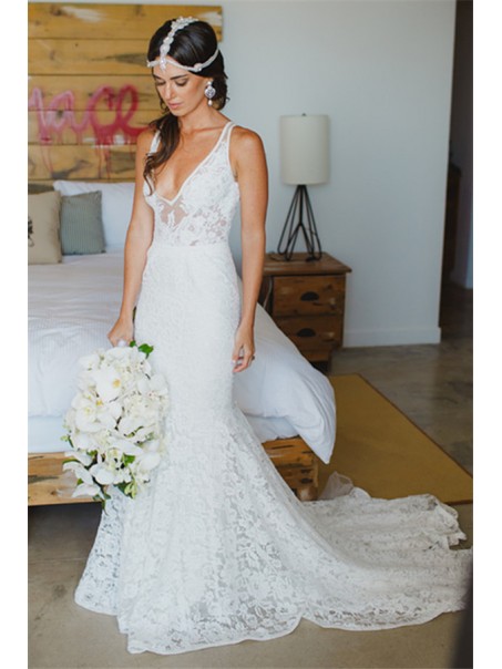 Elegant Mermaid Lace V Neck Wedding Dresses Bridal Gowns 903206 Elegant Mermaid Lace V Neck Wedding Dresses Bridal Gowns 903206