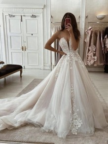 A-Line Lace and Tulle Wedding Dresses Bridal Gowns 903224