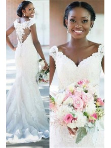 Mermaid Lace and Tulle Off the Shoulder Wedding Dresses Bridal Gowns 903230