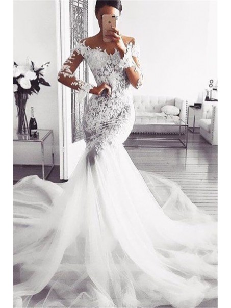 Mermaid Lace and Tulle Long Sleeves Wedding Dresses Bridal Gowns 903244 Mermaid Lace and Tulle Long Sleeves Wedding Dresses Bridal Gowns 903244