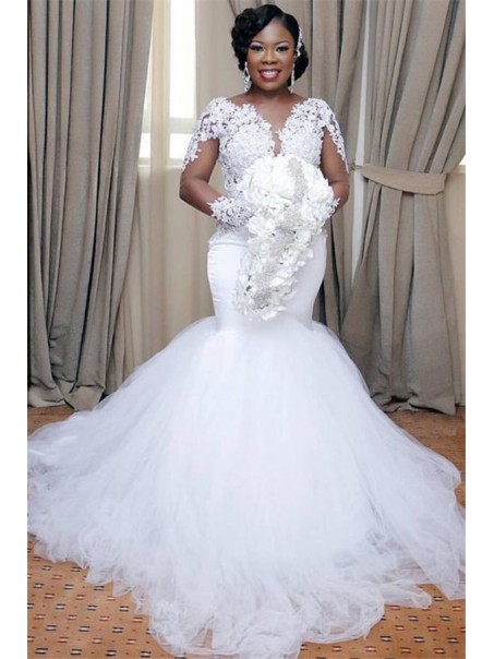 Mermaid Lace and Tulle Long Sleeves Wedding Dresses Bridal Gowns 903246 Mermaid Lace and Tulle Long Sleeves Wedding Dresses Bridal Gowns 903246