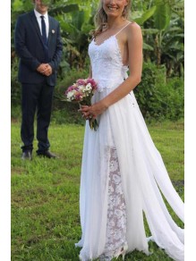 Elegant Long Chiffon and Lace Spaghetti Straps Wedding Dresses Bridal Gowns 903267 Elegant Long Chiffon and Lace Spaghetti Straps Wedding Dresses Bridal Gowns 903267