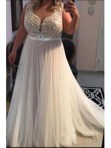 A-Line Lace and Tulle Wedding Dresses Bridal Gowns 903268
