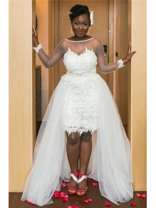 High Low Lace and Tulle Wedding Dresses Bridal Gowns with Long Sleeves 903272 High Low Lace and Tulle Wedding Dresses Bridal Gowns with Long Sleeves 903272