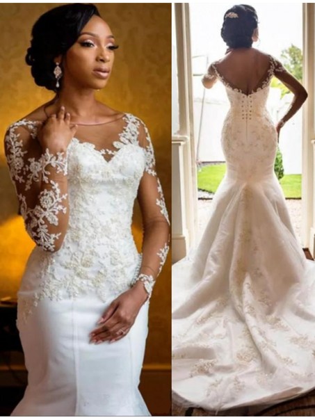 Mermaid Lace Long Sleeves Wedding Dresses Bridal Gowns 903289