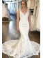 Mermaid Lace V Neck Long Wedding Dresses Bridal Gowns 903291