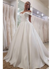 A-Line Off the Shoulder Long Wedding Dresses Bridal Gowns 903293