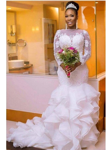 Mermaid Long Sleeves Lace Wedding Dresses Bridal Gowns 903296