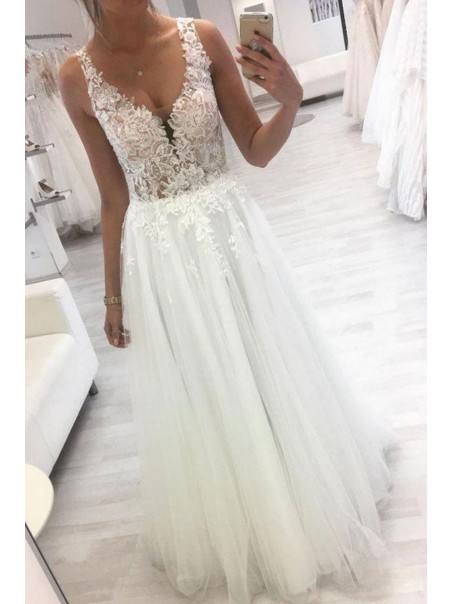 Lace and Tulle V Neck Wedding Dresses Bridal Gowns 903304 Lace and Tulle V Neck Wedding Dresses Bridal Gowns 903304
