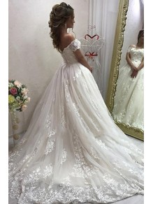 A-Line Lace and Tulle Off the Shoulder Wedding Dresses Bridal Gowns 903307 A-Line Lace and Tulle Off the Shoulder Wedding Dresses Bridal Gowns 903307