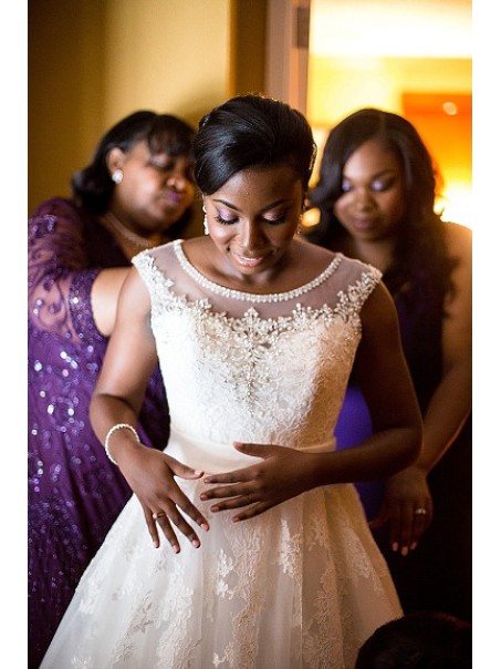 A-Line Lace and Tulle Beaded Wedding Dresses Bridal Gowns 903312 A-Line Lace and Tulle Beaded Wedding Dresses Bridal Gowns 903312
