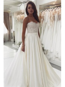 A-Line Lace and Satin Long Wedding Dresses Bridal Gowns 903313 A-Line Lace and Satin Long Wedding Dresses Bridal Gowns 903313