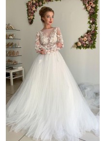Lace and Tulle Long Sleeves Wedding Dresses Bridal Gowns 903330