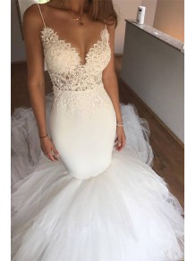 Mermaid Spaghetti Straps Lace and Tulle Wedding Dresses Bridal Gowns 903346 Mermaid Spaghetti Straps Lace and Tulle Wedding Dresses Bridal Gowns 903346