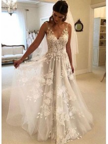 A-Line Lace V Neck Wedding Dresses Bridal Gowns 903352 A-Line Lace V Neck Wedding Dresses Bridal Gowns 903352