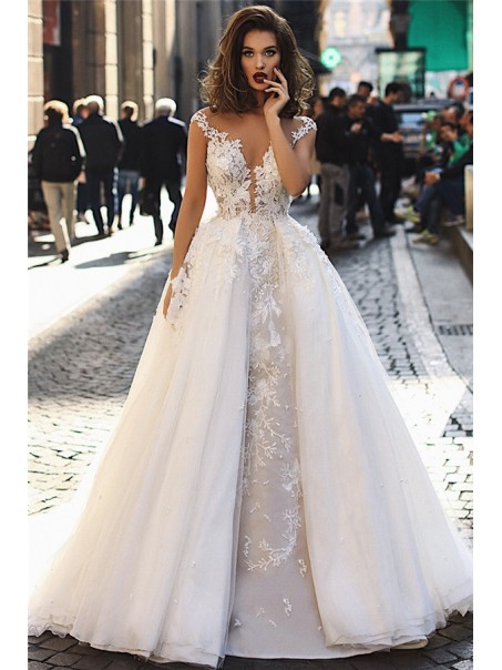 A-Line Lace and Tulle Long Wedding Dresses Bridal Gowns 903361