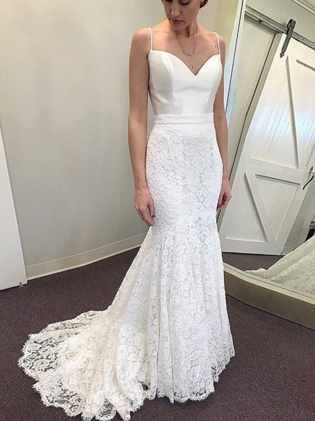 Mermaid Spaghetti Straps Lace Wedding Dresses Bridal Gowns 903366