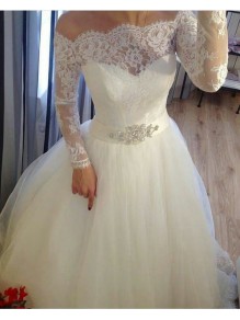 Elegant Lace and Tulle Long Sleeves Wedding Dresses Bridal Gowns 903380
