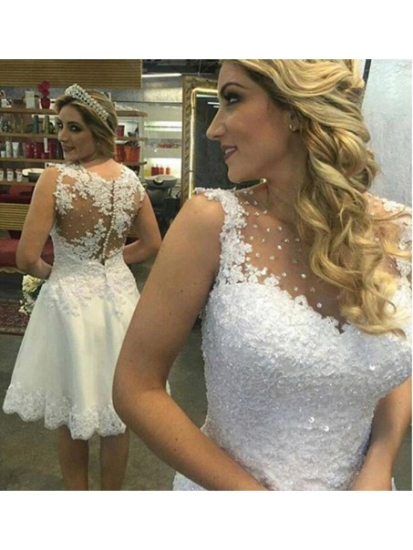 Short Knee Length Beaded Lace Wedding Dresses Bridal Gowns 903385