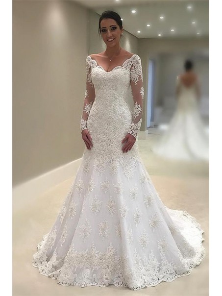 A-Line Lace Long Sleeves Wedding Dresses Bridal Gowns 903386 A-Line Lace Long Sleeves Wedding Dresses Bridal Gowns 903386