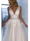 A-Line Lace and Tulle V Neck Wedding Dresses Bridal Gowns 903391