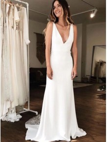 A-Line Lace V Neck Wedding Dresses Bridal Gowns 903394