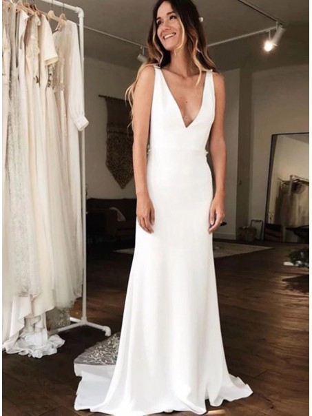 A-Line Lace V Neck Wedding Dresses Bridal Gowns 903394