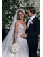 A-Line Sparkle V Neck Long Wedding Dresses Bridal Gowns 903395