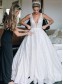 A-Line Sparkle V Neck Long Wedding Dresses Bridal Gowns 903395