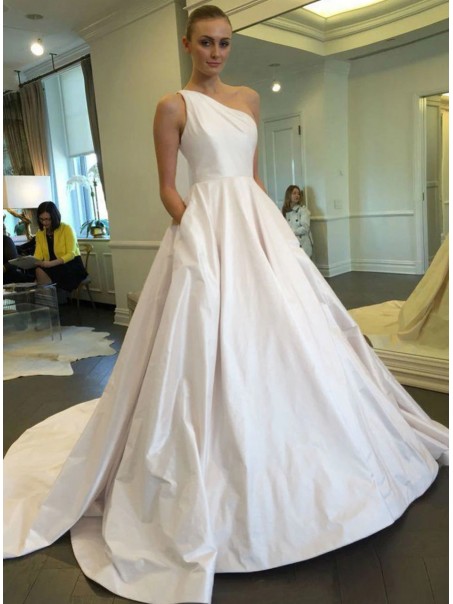 A-Line One Shoulder Wedding Dresses Bridal Gowns with Pockets 903397 A-Line One Shoulder Wedding Dresses Bridal Gowns with Pockets 903397