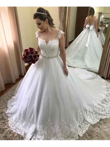 A-Line Lace Sparkle Wedding Dresses Bridal Gowns 903403