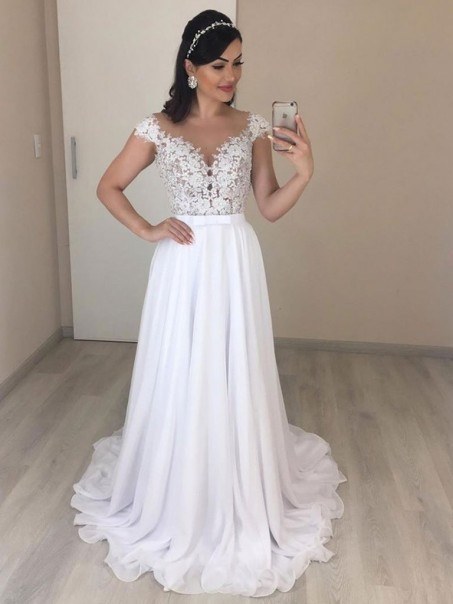 A-Line Chiffon and Lace Wedding Dresses Bridal Gowns 903405