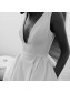 A-Line Long Satin V Neck Wedding Dresses Bridal Gowns 903407