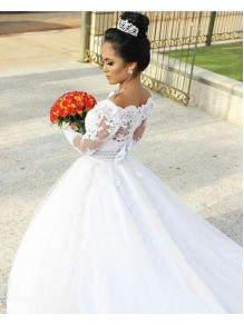 A-Line Long Lace Off the Shoulder Wedding Dresses Bridal Gowns 903411