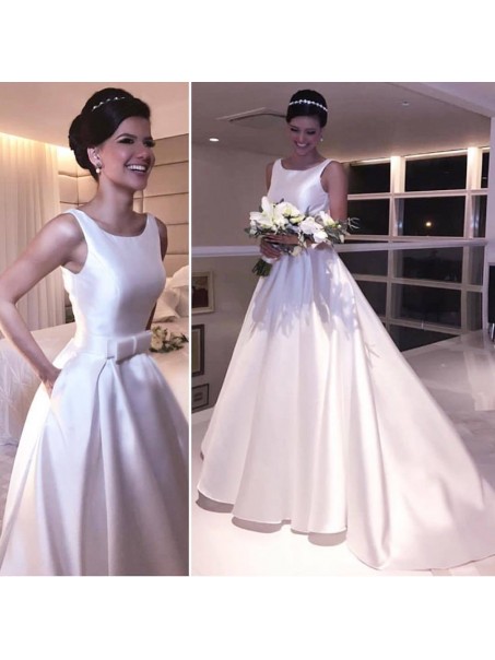 A-Line Long Satin Wedding Dresses Bridal Gowns 903413 A-Line Long Satin Wedding Dresses Bridal Gowns 903413