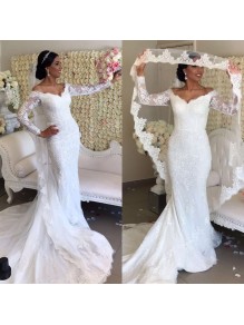 Mermaid Lace Off the Shoulder Long Sleeves Wedding Dresses Bridal Gowns 903414 Mermaid Lace Off the Shoulder Long Sleeves Wedding Dresses Bridal Gowns 903414