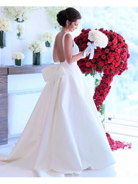 A-Line Long Satin Wedding Dresses Bridal Gowns 903417