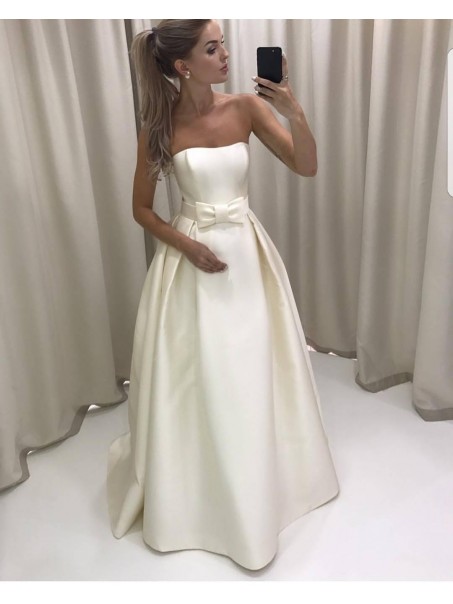 A-Line Long Satin Strapless Wedding Dresses Bridal Gowns 903418